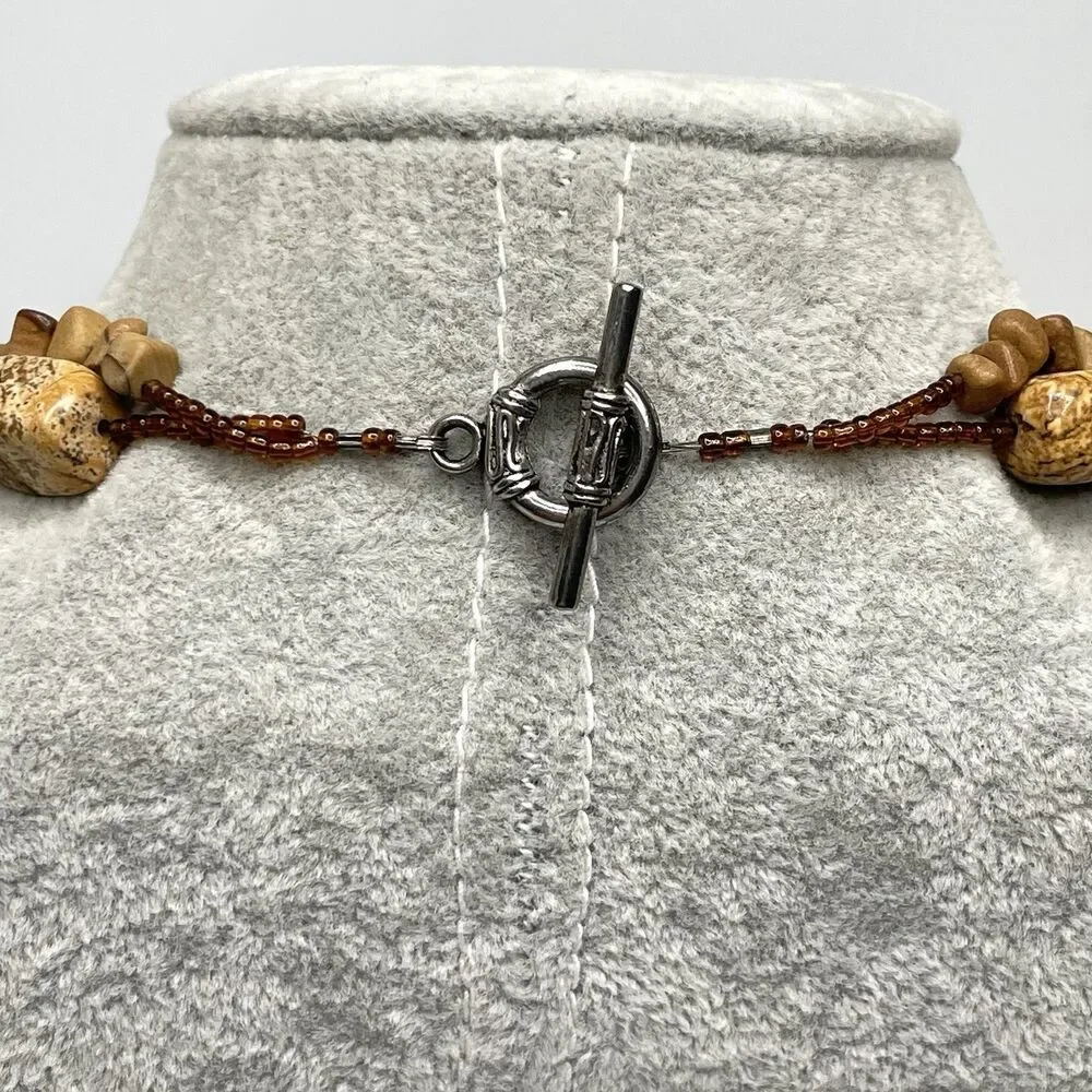 Stunning Picture Jasper Beaded Statement Necklace Ethnic Boho Unique Layered